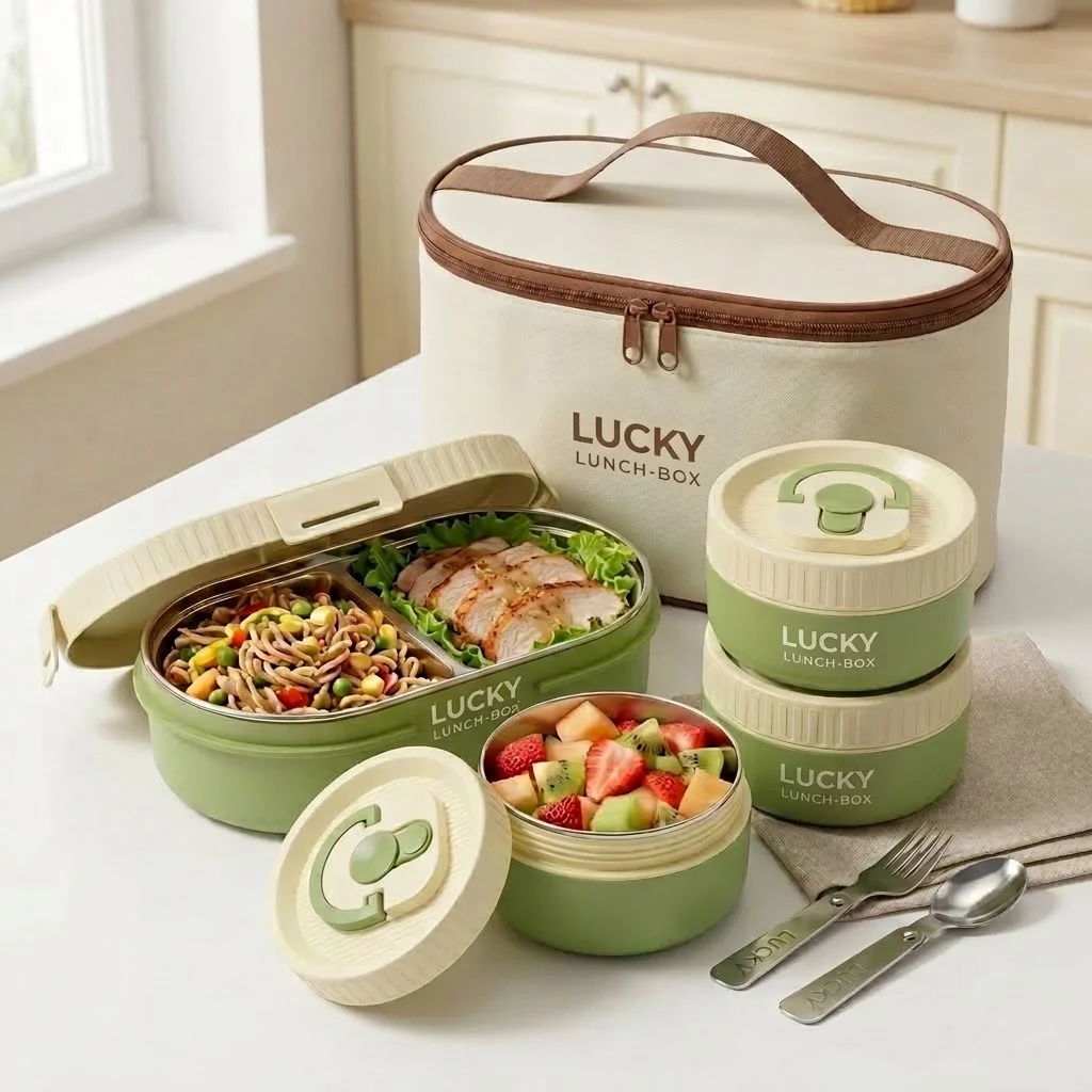 Meal Prep Or Prep Meal - 304ステンレス製、取っ手付きの保温弁当箱。電子レンジ対応、仕切り付きで、お弁当の準備や食品の保存に便利。子供から大人まで、学校や普段使いに最適。