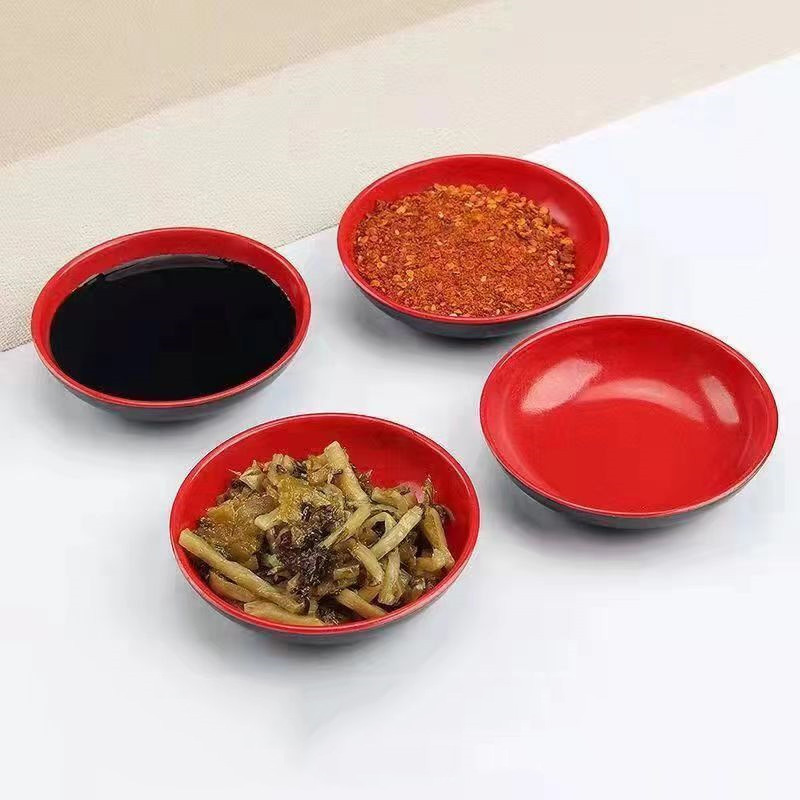 Meal Prep Bowl - 3個セット 赤と黒の丸型メラミン調味料皿 ソースディップボウル 前菜皿 調味料入れ キッチン