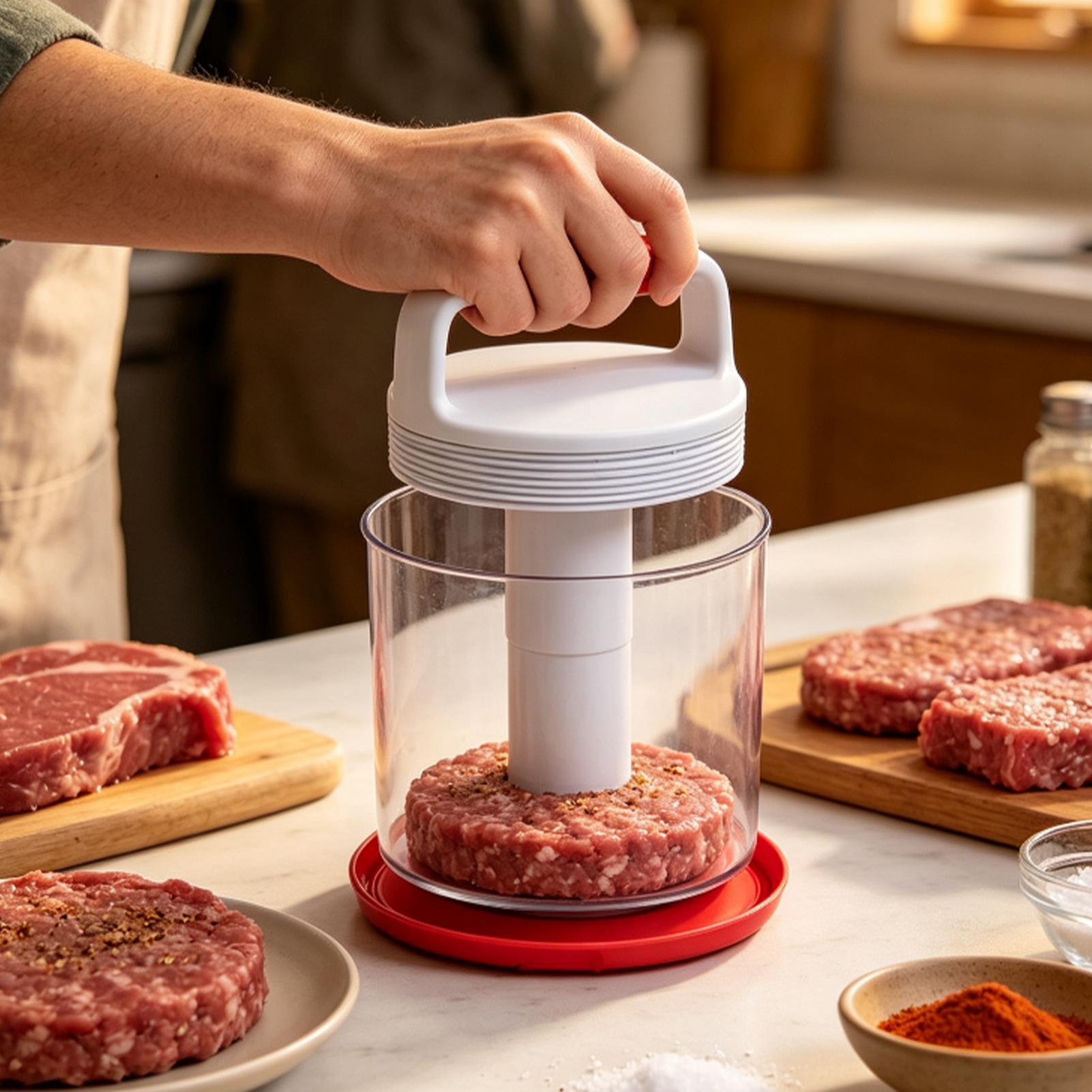 Meal Prep Template - ハンバーガーパティメーカー、焦げ付き防止加工、丸型、手動式、おにぎり型、厚さ調整可能、キッチン用、牛肉、バーベキュー、ハンバーガー用、パティ作成ツール