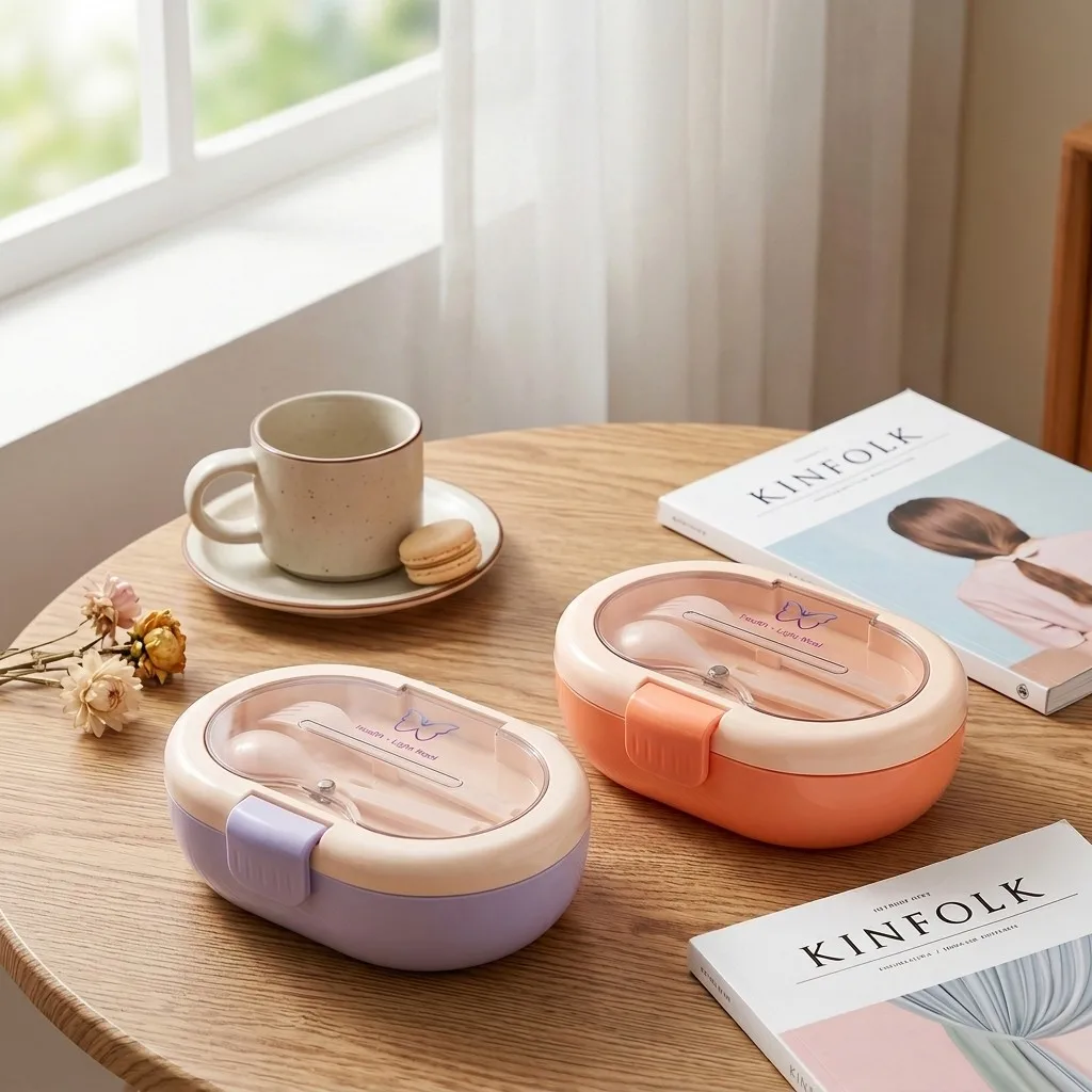 Meal Prep Or Prep Meal - プラスチック製の弁当箱。カトラリー付きで、汁漏れしにくく、仕切りが付いているため、食事の準備や食品の保存に便利。サラダや軽食、お弁当に最適。お子様から大人まで、学校でも使える。