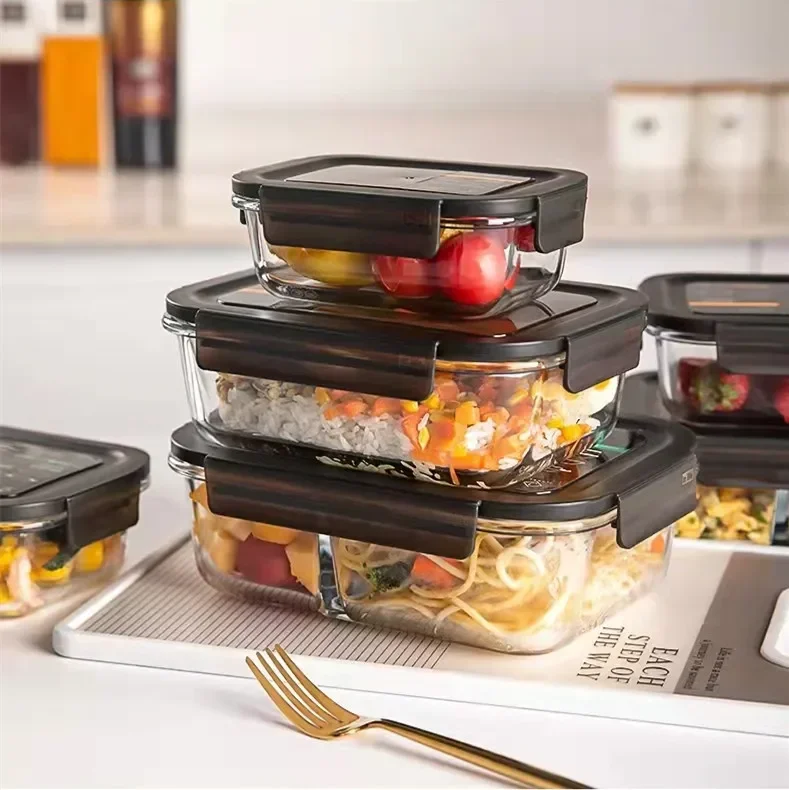 電子レンジ対応のガラス製弁当箱、仕切り付き、耐熱性、蓋付き、 - Meal Prep Bowl のレビューと価格